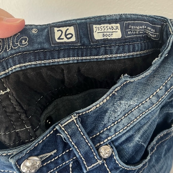 Miss Me Embellished Rhinestone Back Bootcut Low Rise Jeans Style# JE5554B2R - Picture 6 of 14